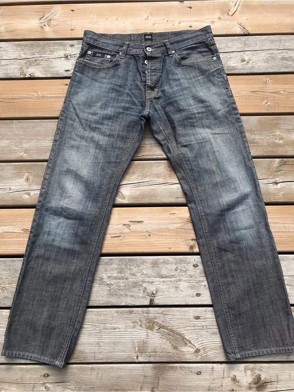 Boss Men's Washed Gray Straight Jeans
